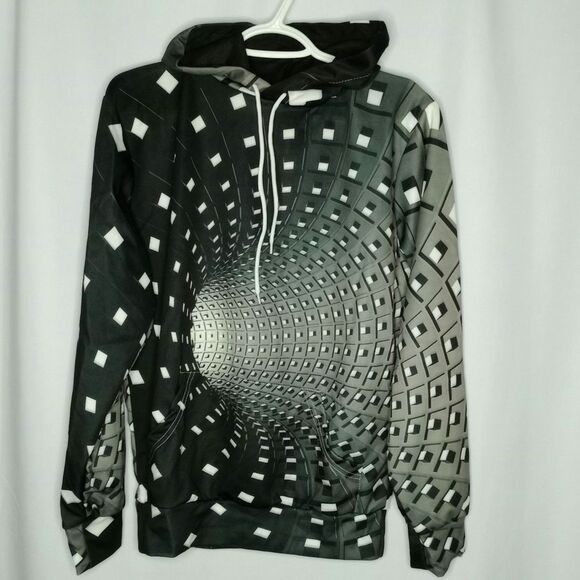 Fever Logic 1881 Graphic 3D Tunnel Illusion Pllover Lghtwt Hoodie Sweatshirt Med - Picture 1 of 4